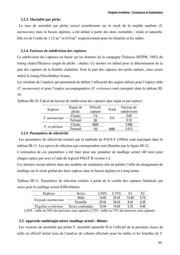 Comportement, Croissance et Exploitation de Torpedo marmorata Risso, 1810 (CHONDRICHTHYENS, TORPEDINIDAE) dans le bassin Algérien