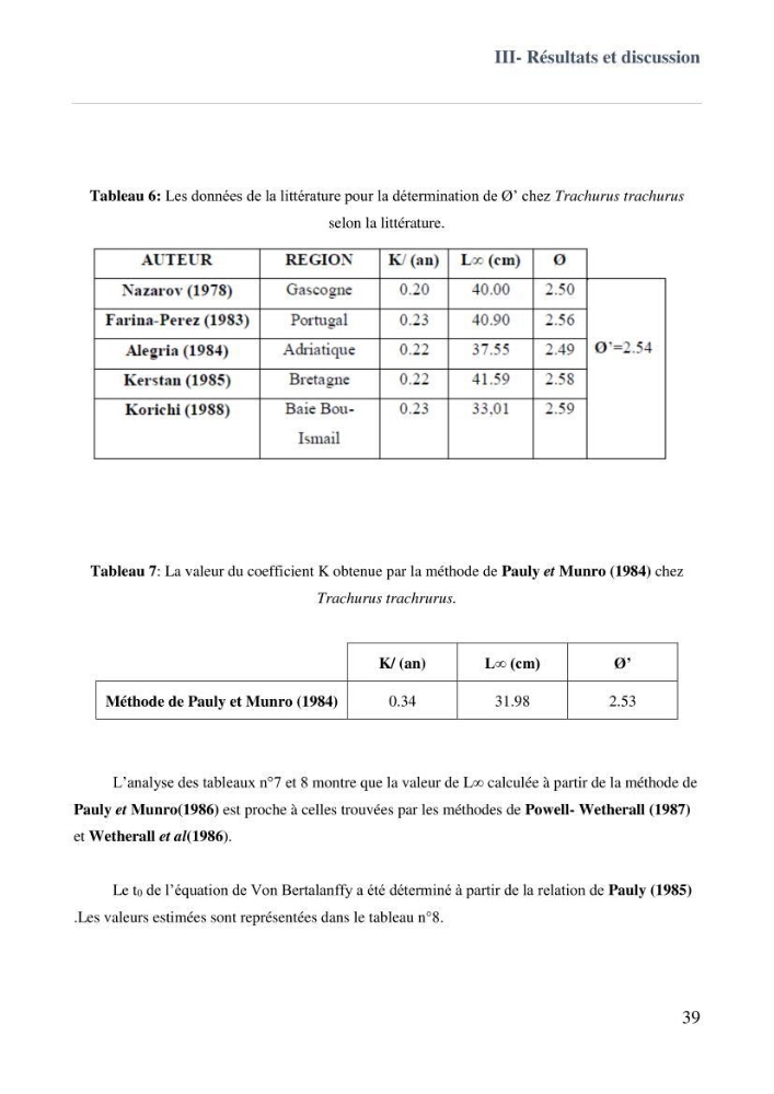 Contribution à l\'étude des paramètres biologiques et d\'exploitation de saurel Trachurus Trachurus ( Linne, 1758) dans la baie de Bou-Ismail: