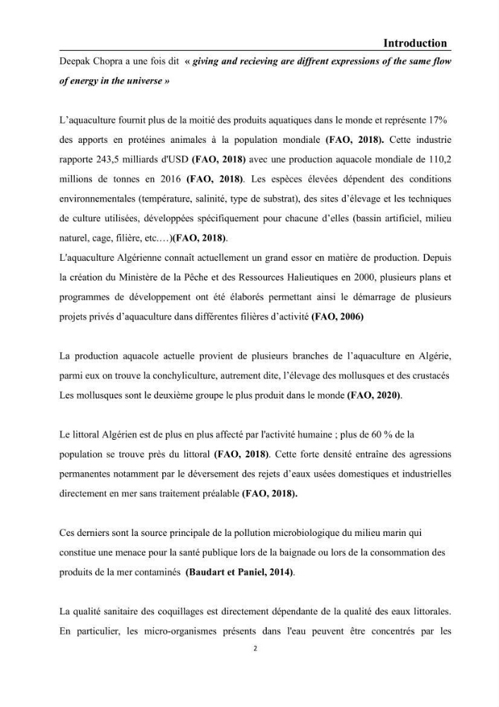 Contribution à l’évaluation de la qualité environmental d’une ferme aquacole