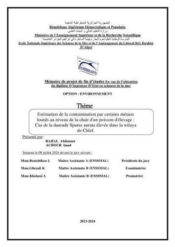 Estimation de la contamination par certains métaux lourds au niveau de la chair d'un poisson d'élevage Estimation de la contamination par certains métaux lourds au niveau de la chair d'un poisson d'élevage