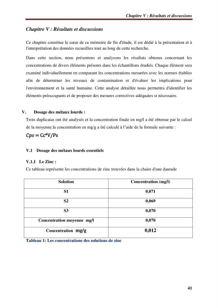 Estimation de la contamination par certains métaux lourds au niveau de la chair d\'un poisson d\'élevage