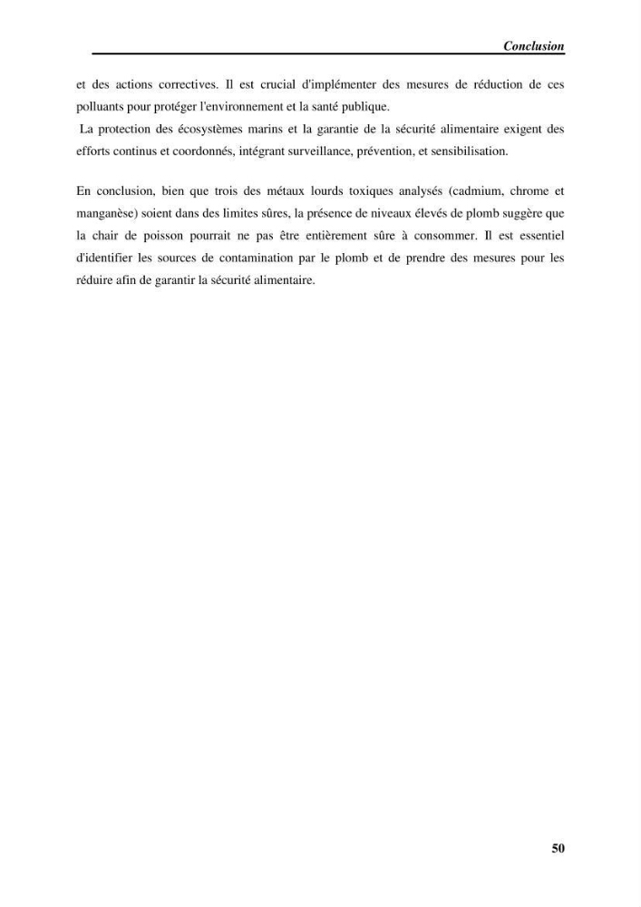 Estimation de la contamination par certains métaux lourds au niveau de la chair d\'un poisson d\'élevage