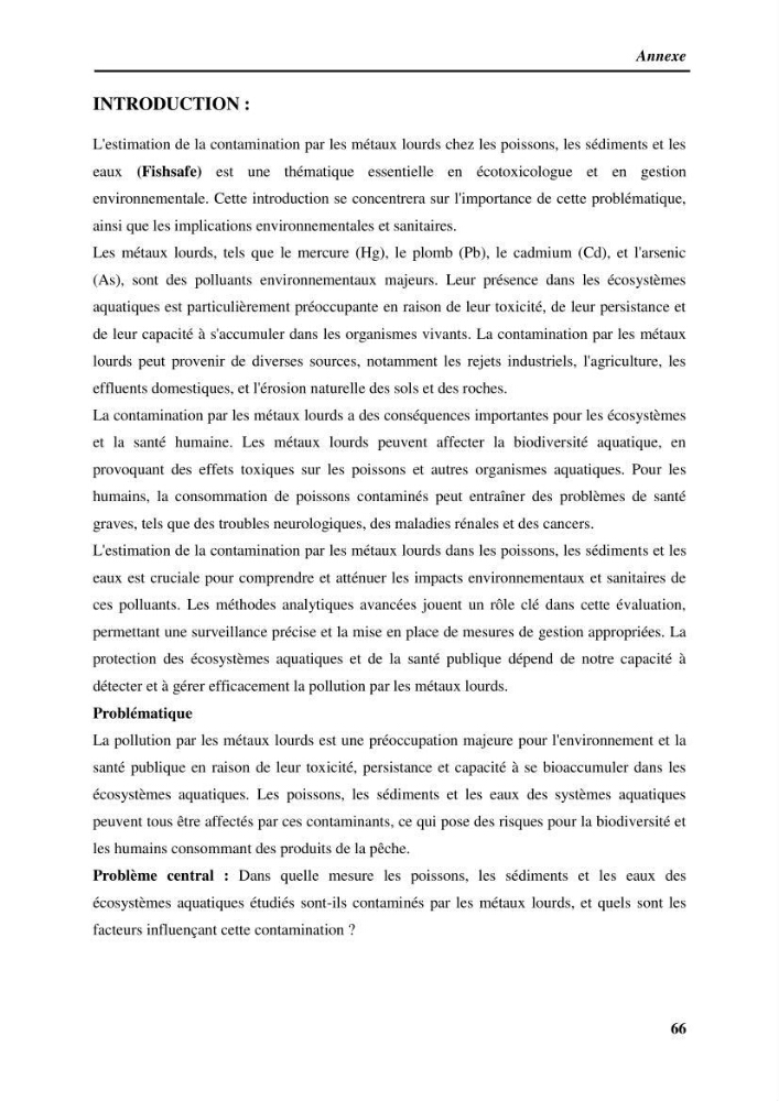 Estimation de la contamination par certains métaux lourds au niveau de la chair d\'un poisson d\'élevage
