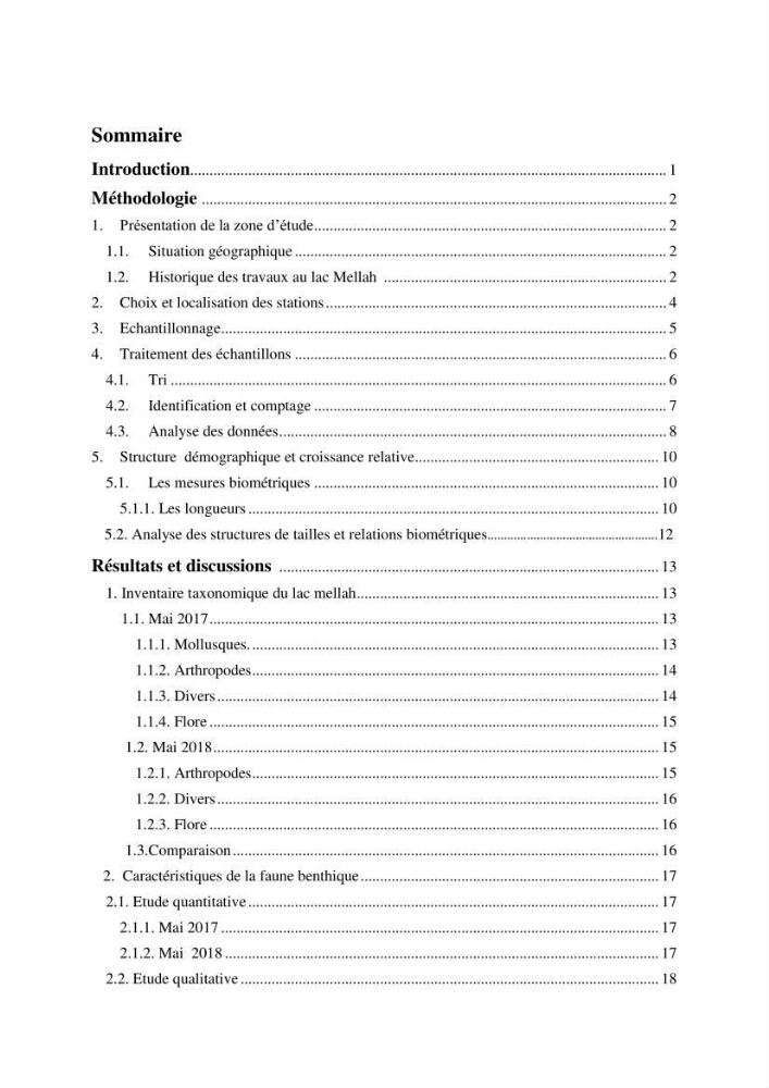 Etude de la structure du peuplement benthique de la lagune Mellah (El-Kala, Algérie) prélèvements: mai 2017 et mai 2018