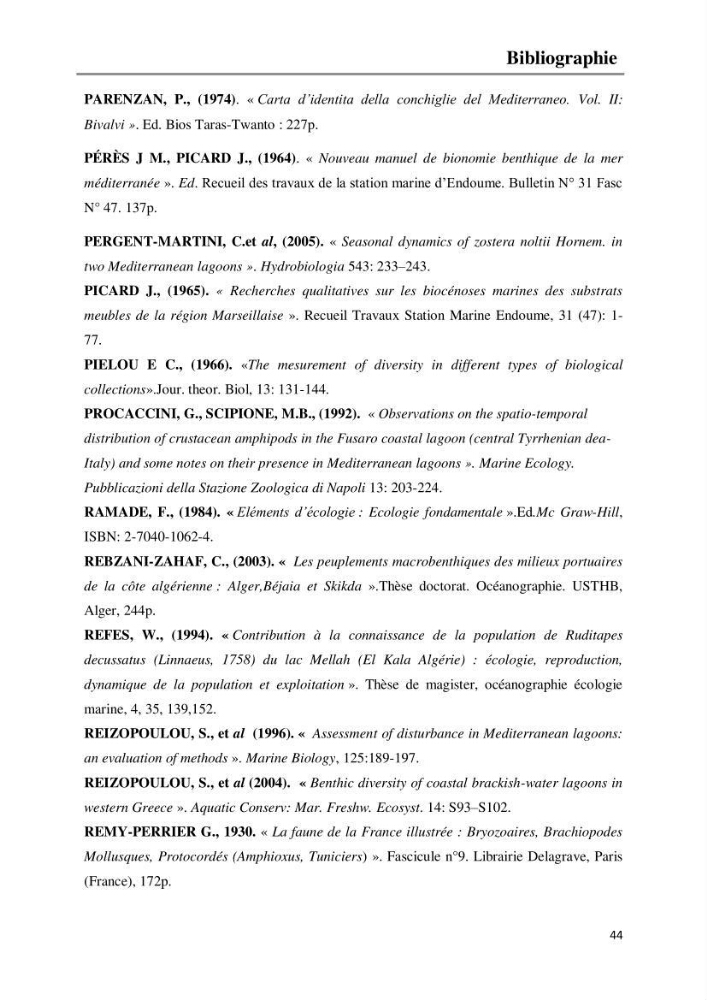 Etude de la structure du peuplement benthique de la lagune Mellah (El-Kala, Algérie) prélèvements: mai 2017 et mai 2018