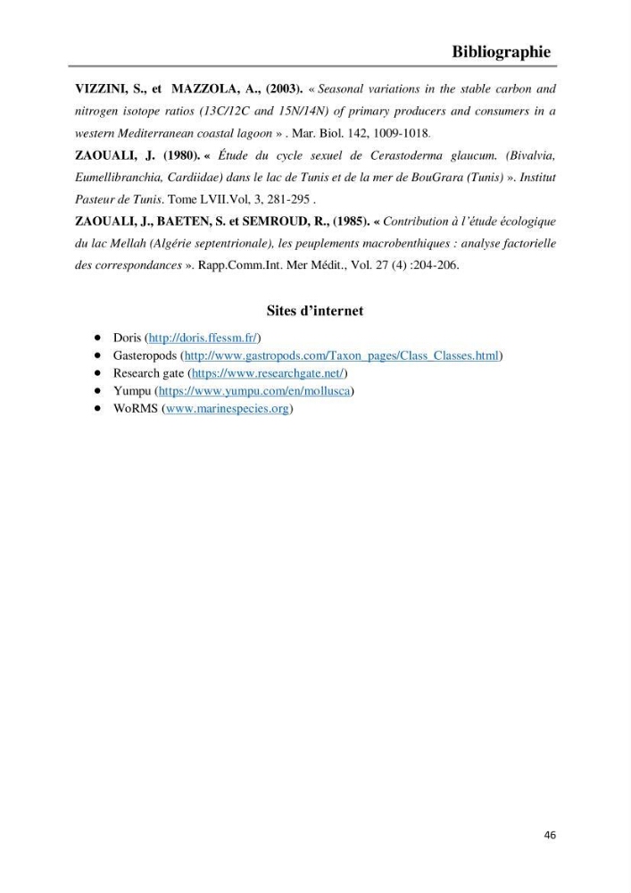 Etude de la structure du peuplement benthique de la lagune Mellah (El-Kala, Algérie) prélèvements: mai 2017 et mai 2018