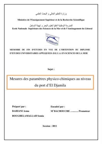 Mesures des paramètres physico-chimiques au niveau du port d'El Djamila Mesures des paramètres physico-chimiques au niveau du port d'El Djamila
