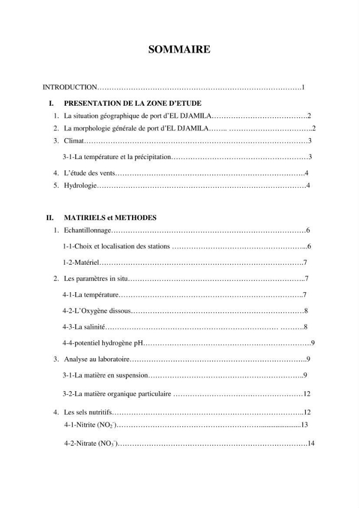 Mesures des paramètres physico-chimiques au niveau du port d\'El Djamila