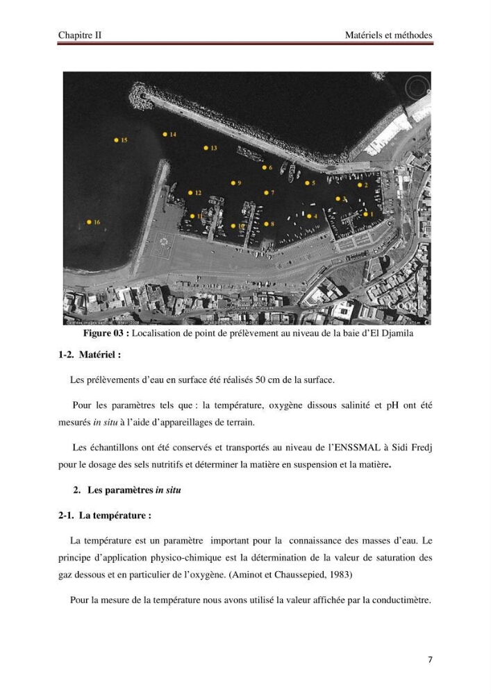 Mesures des paramètres physico-chimiques au niveau du port d\'El Djamila