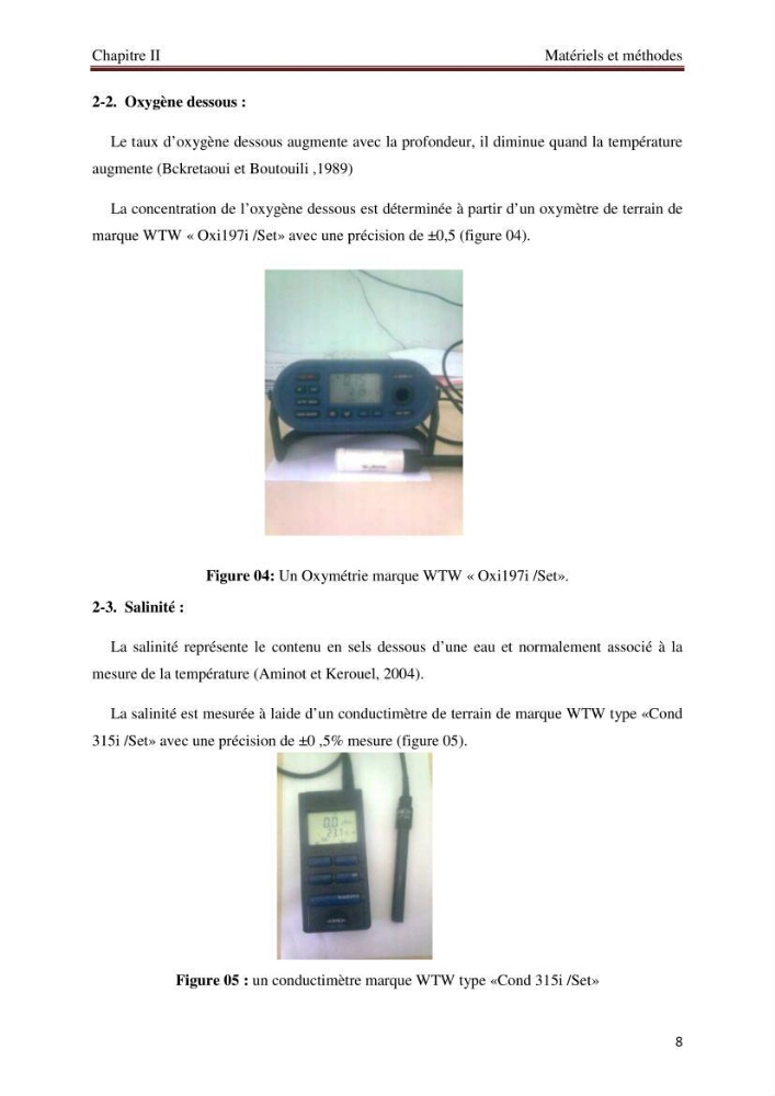 Mesures des paramètres physico-chimiques au niveau du port d\'El Djamila
