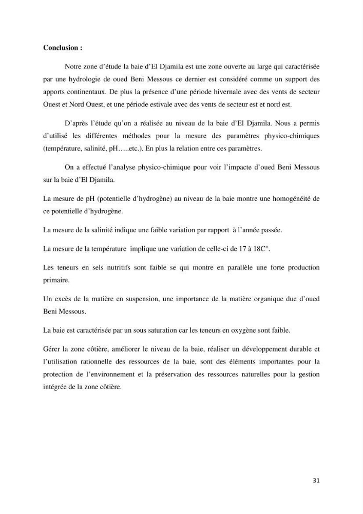 Mesures des paramètres physico-chimiques au niveau du port d\'El Djamila