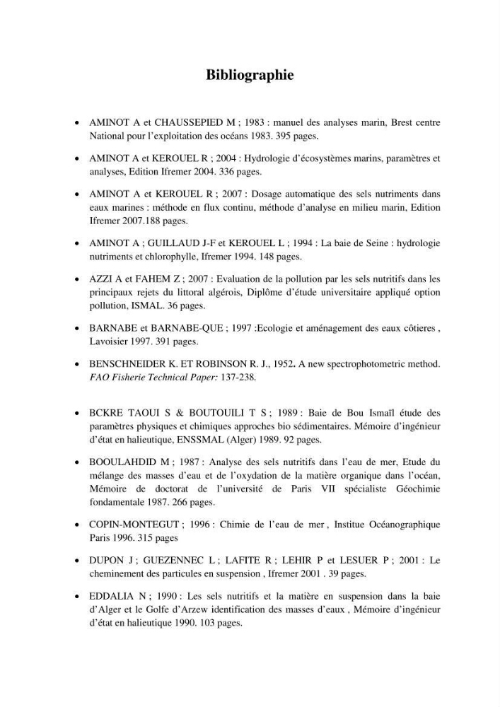 Mesures des paramètres physico-chimiques au niveau du port d\'El Djamila