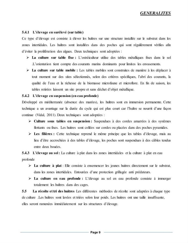 Etude de la croissance de l\'Huitre creuse Crassostrea Gigas (Thunberg, 1793) Ain Tagourait Tipaza: