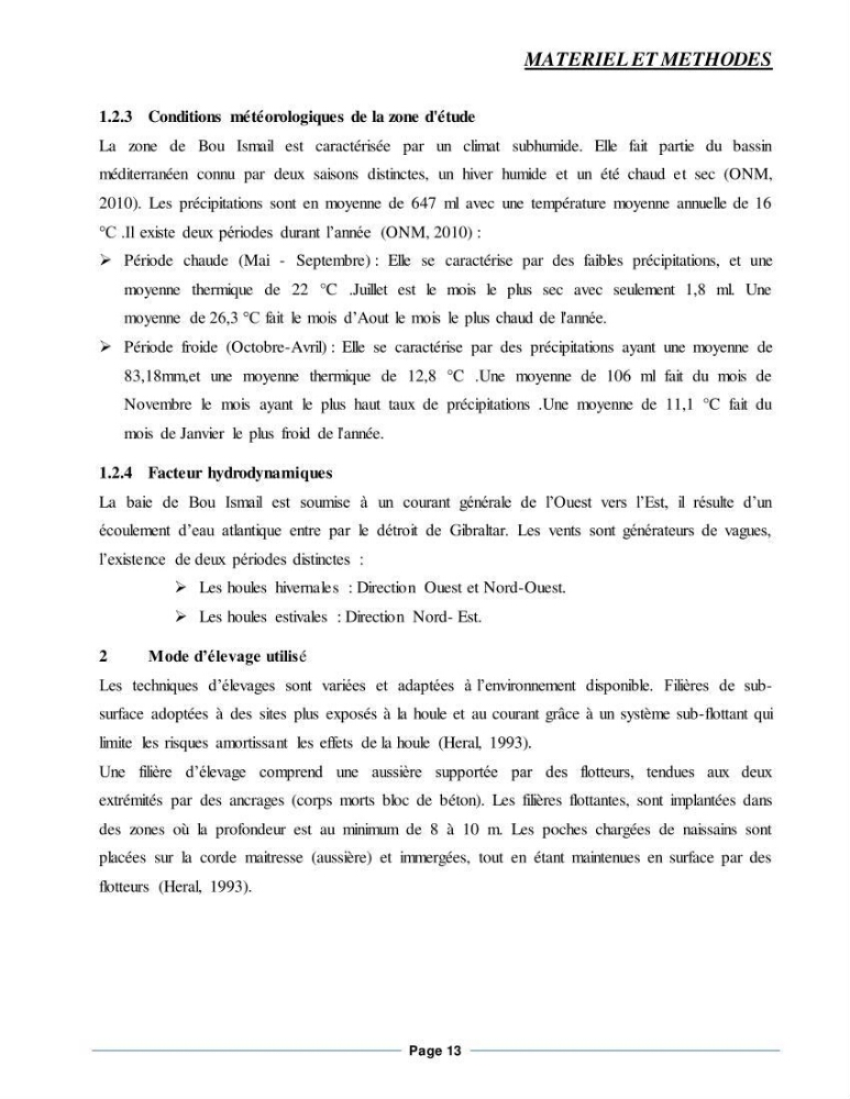 Etude de la croissance de l\'Huitre creuse Crassostrea Gigas (Thunberg, 1793) Ain Tagourait Tipaza: