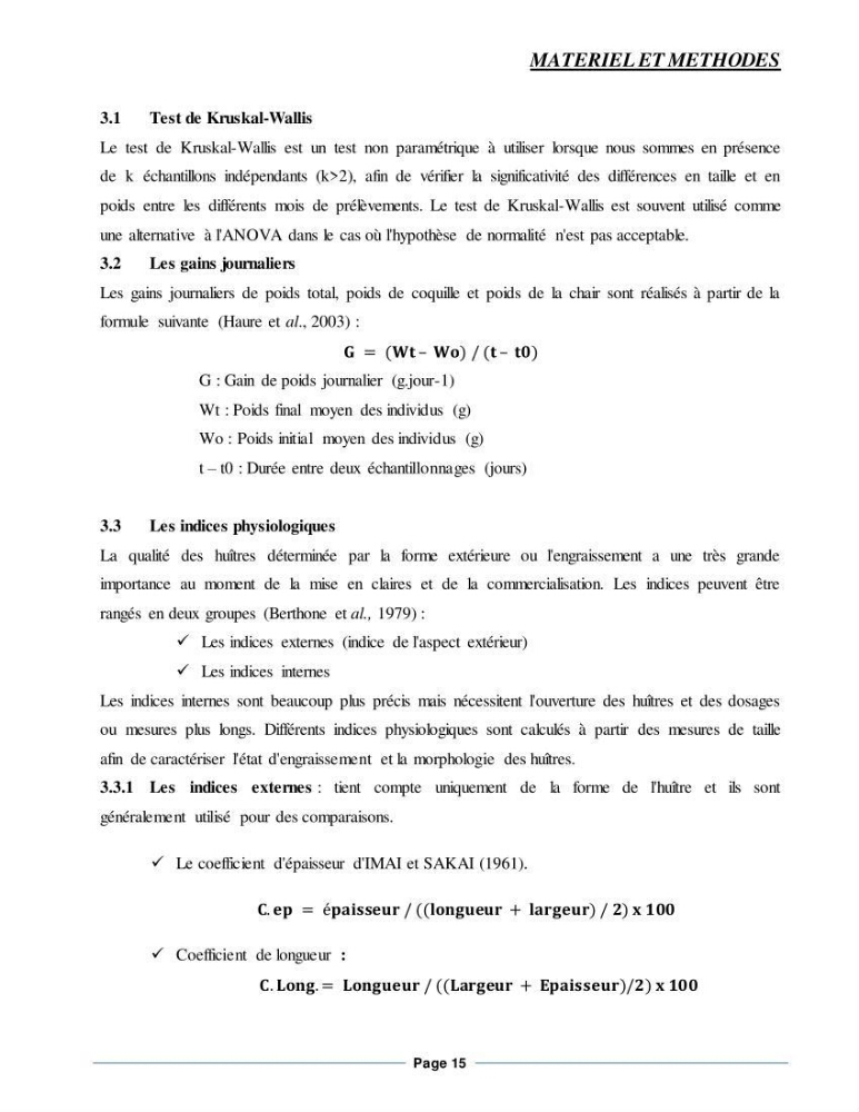 Etude de la croissance de l\'Huitre creuse Crassostrea Gigas (Thunberg, 1793) Ain Tagourait Tipaza: