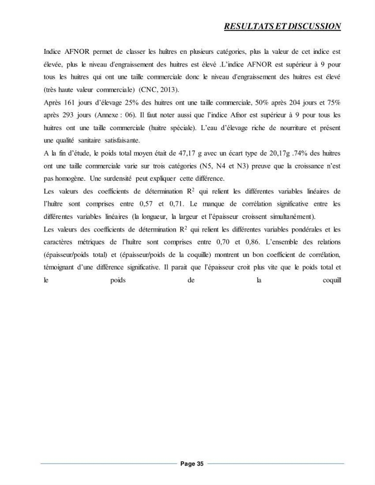 Etude de la croissance de l\'Huitre creuse Crassostrea Gigas (Thunberg, 1793) Ain Tagourait Tipaza: