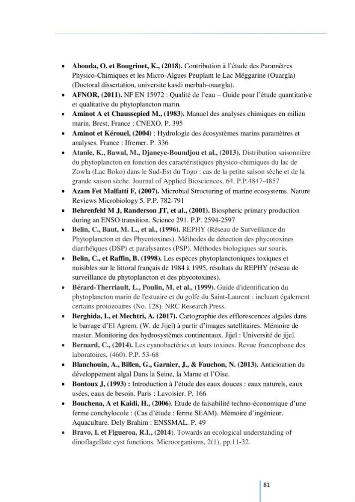 Diagnostic sur la contamination des mollusques par le phytoplancton toxique ou/et nuisible d’une ferme conchylicole « CULTMARE »