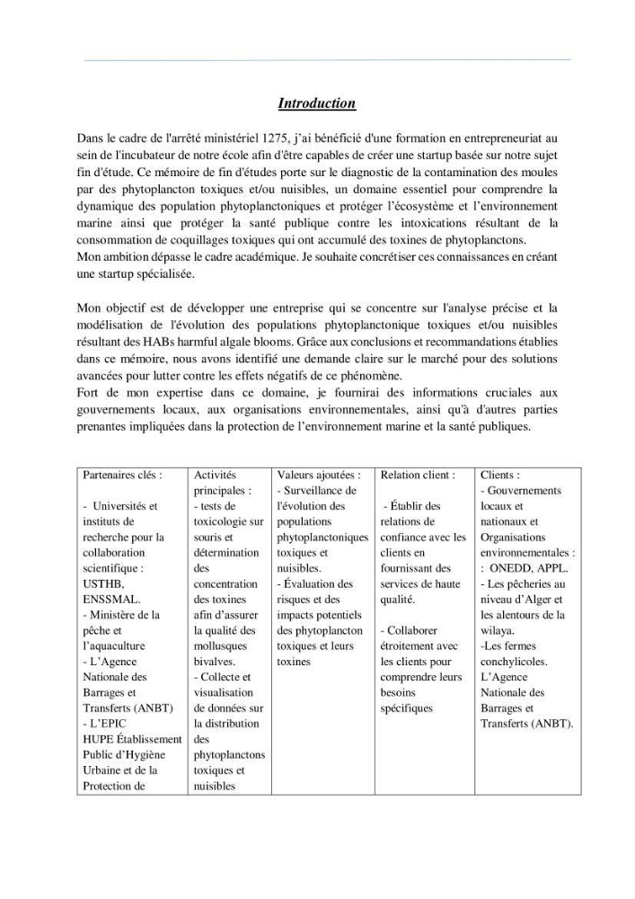 Diagnostic sur la contamination des mollusques par le phytoplancton toxique ou/et nuisible d’une ferme conchylicole « CULTMARE »