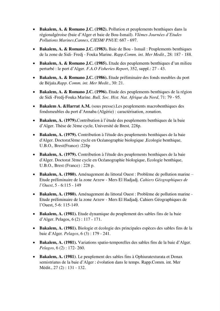Inventaire de référence des polychètes de la côte algérienne composante de la base des données BANBIOM