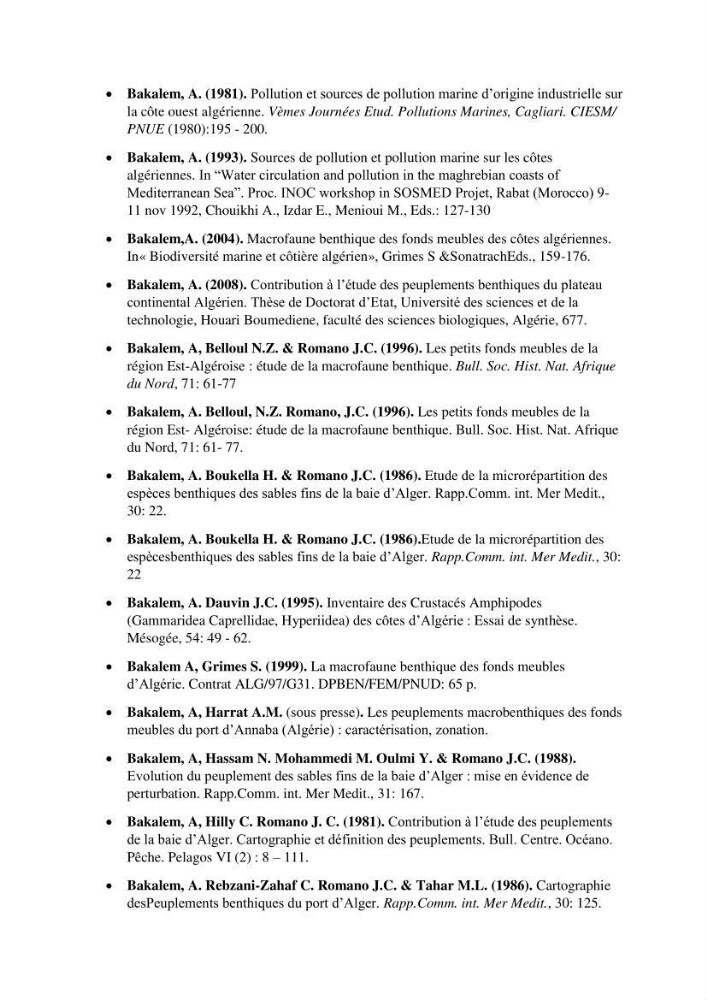 Inventaire de référence des polychètes de la côte algérienne composante de la base des données BANBIOM