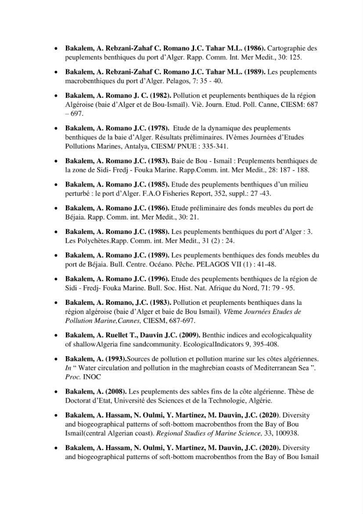 Inventaire de référence des polychètes de la côte algérienne composante de la base des données BANBIOM