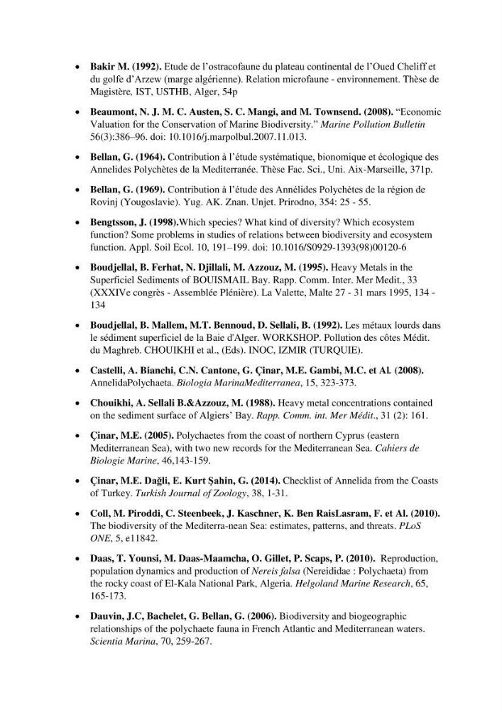 Inventaire de référence des polychètes de la côte algérienne composante de la base des données BANBIOM