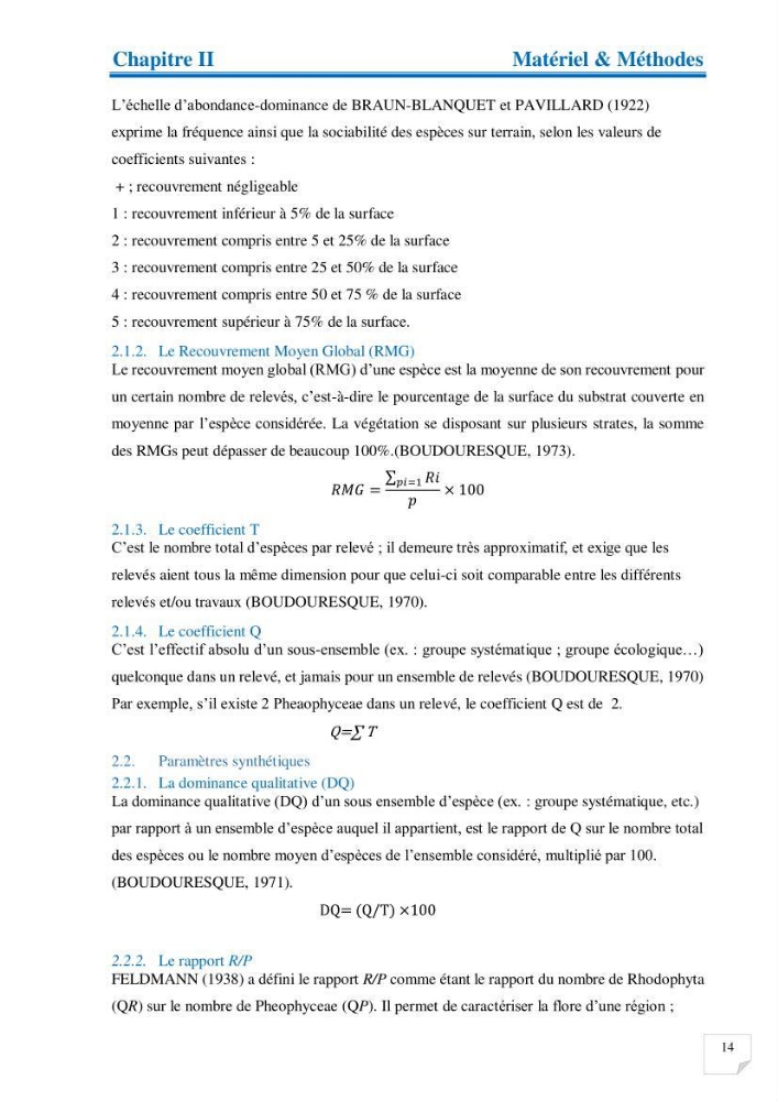 Contribution à l’étude de la diversité de la flore macroalgale infralittorale de la côte algéroise évaluation de la qualité écologique