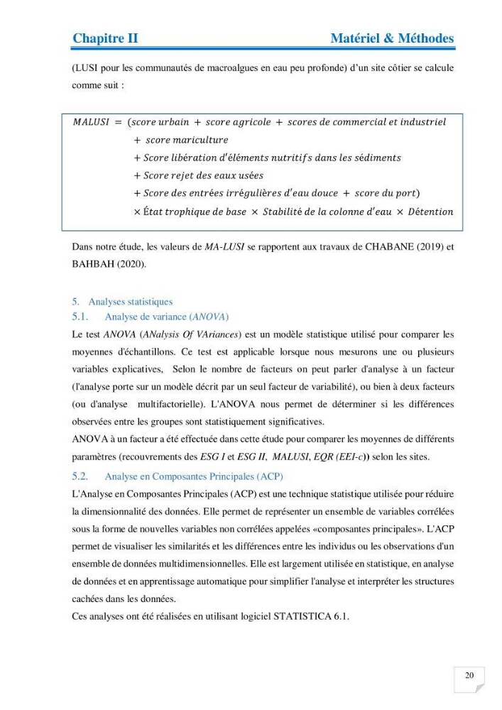 Contribution à l’étude de la diversité de la flore macroalgale infralittorale de la côte algéroise évaluation de la qualité écologique