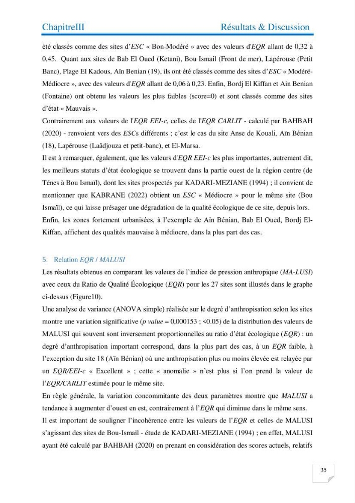 Contribution à l’étude de la diversité de la flore macroalgale infralittorale de la côte algéroise évaluation de la qualité écologique