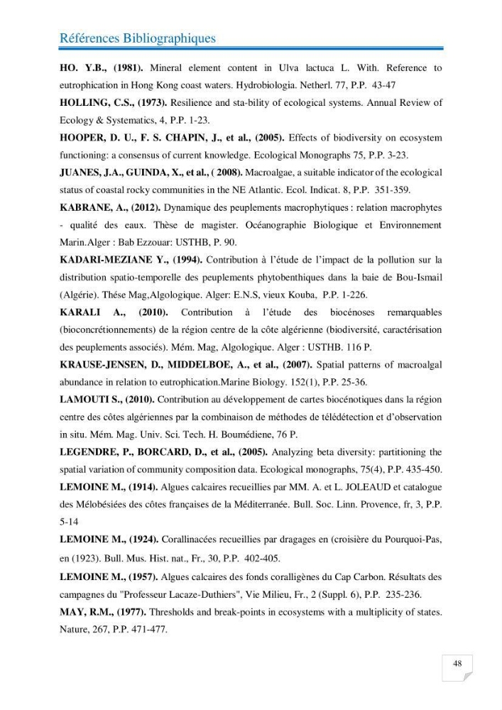 Contribution à l’étude de la diversité de la flore macroalgale infralittorale de la côte algéroise évaluation de la qualité écologique