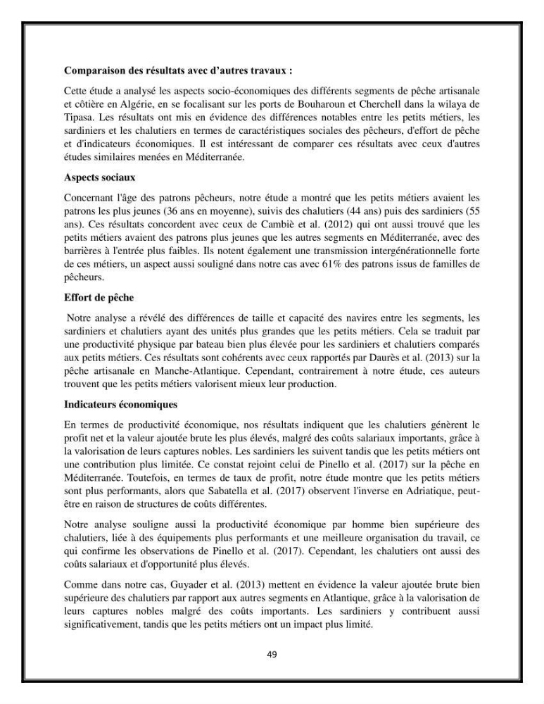 Contribution à l’étude de quelques indicateurs socioéconomiques de la pêcherie dans les ports Bouharoun et Cherchell