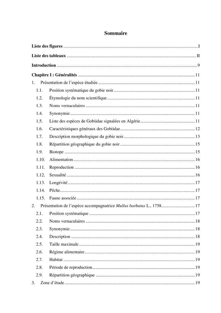 Contribution à l\'étude de la croissance et de l\'exploitation du Gobie noir Gobius niger L., 1758 ( Perciformes, Gobidae) du golg de Annaba:
