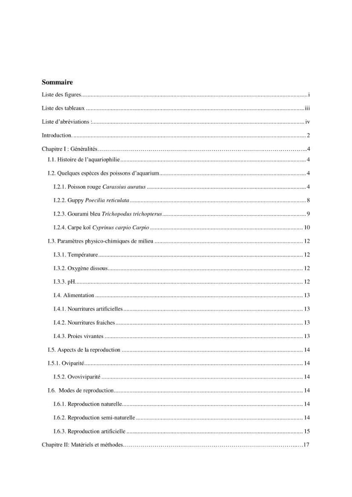 Contribution à la reproduction de quelques espèces de poissons d’ornements d’eau douce :