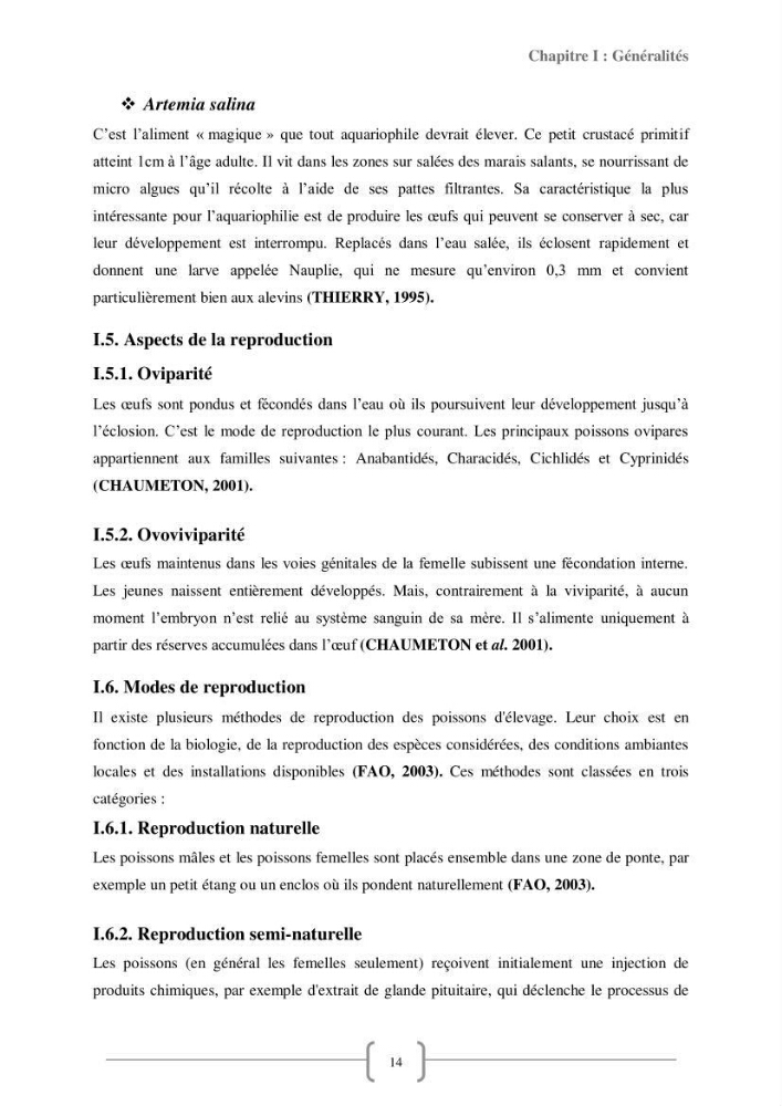 Contribution à la reproduction de quelques espèces de poissons d’ornements d’eau douce :