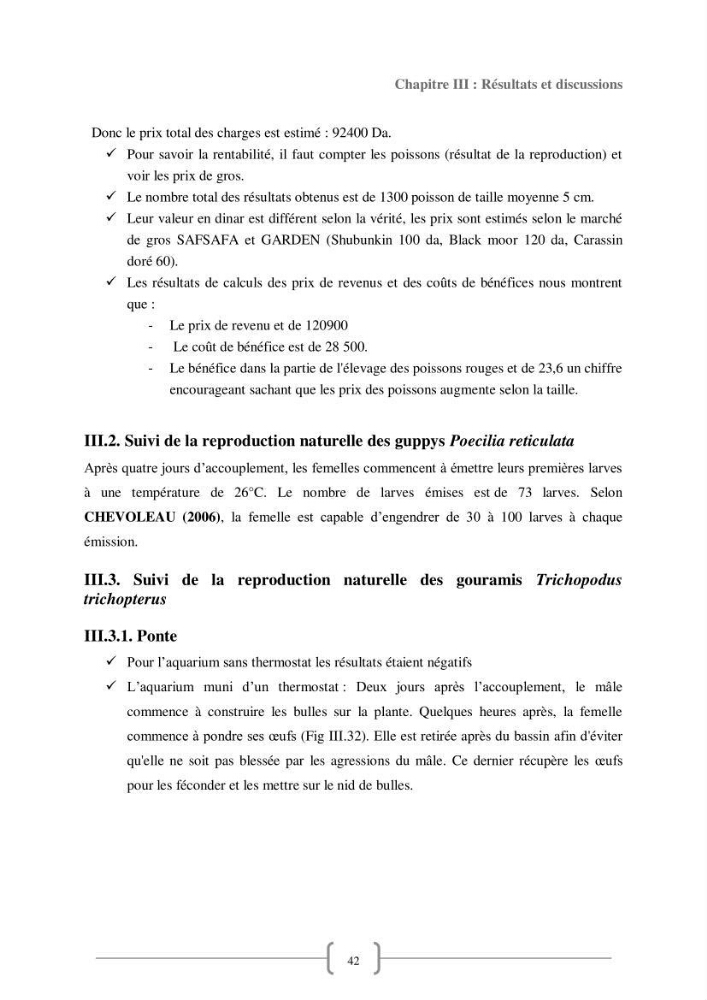 Contribution à la reproduction de quelques espèces de poissons d’ornements d’eau douce :