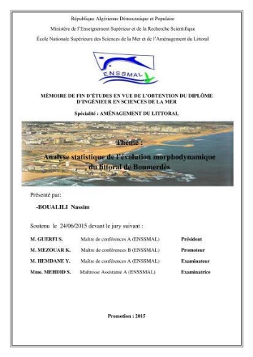 Analyse statistique de l'évolution morphodynamique du morphodynamique du littoral de Boumerdès Analyse statistique de l'évolution morphodynamique du morphodynamique du littoral de Boumerdès