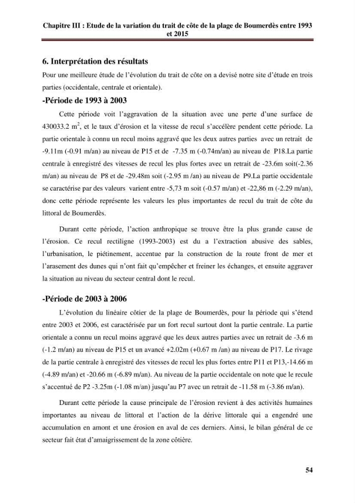 Analyse statistique de l\'évolution morphodynamique du morphodynamique du littoral de Boumerdès