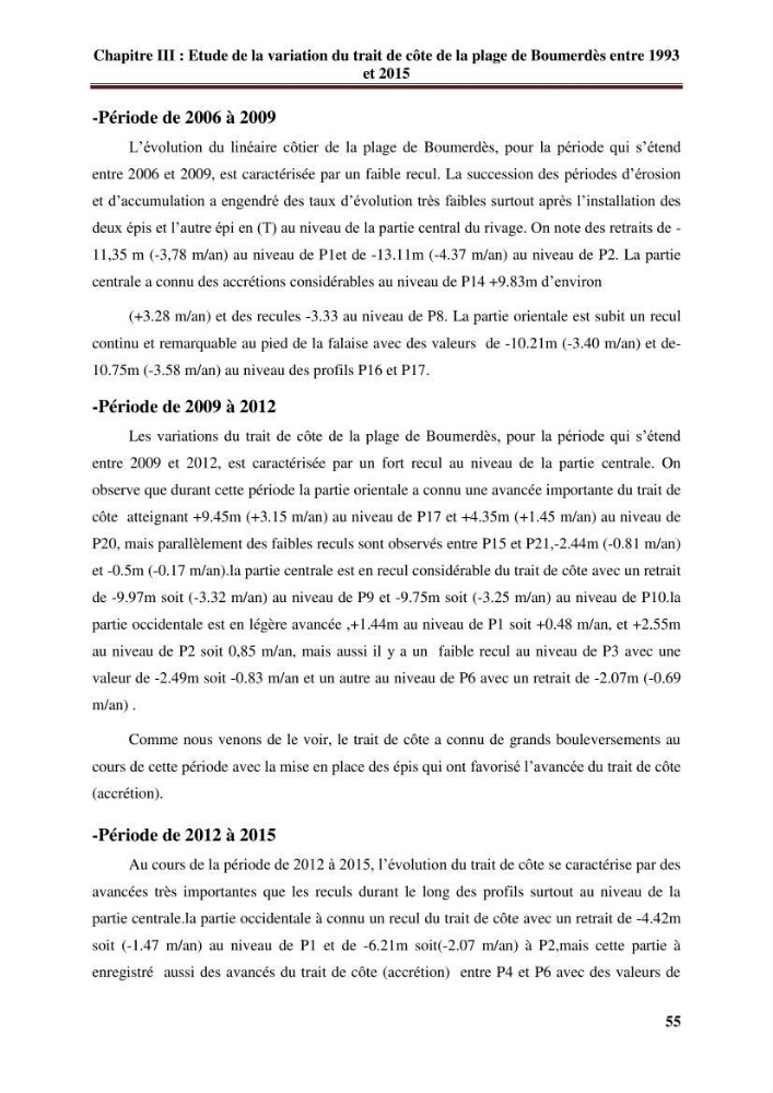 Analyse statistique de l\'évolution morphodynamique du morphodynamique du littoral de Boumerdès