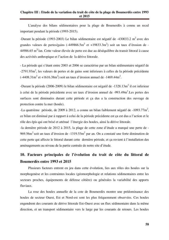 Analyse statistique de l\'évolution morphodynamique du morphodynamique du littoral de Boumerdès