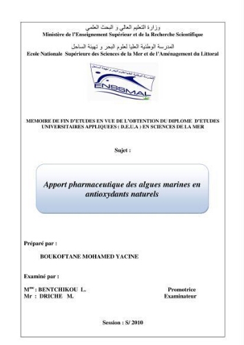 Apport pharmaceutique des algues marines en antioxydants naturels: Apport pharmaceutique des algues marines en antioxydants naturels: