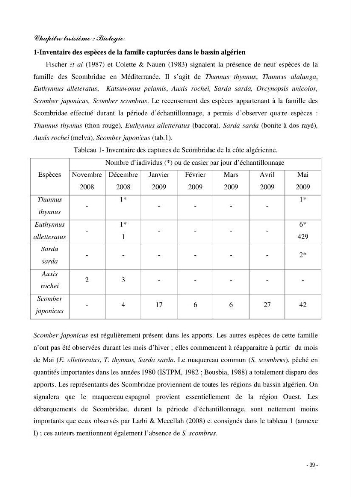 Contribution à l\'étude de l\'écologie et de la biologie du genre scomber: