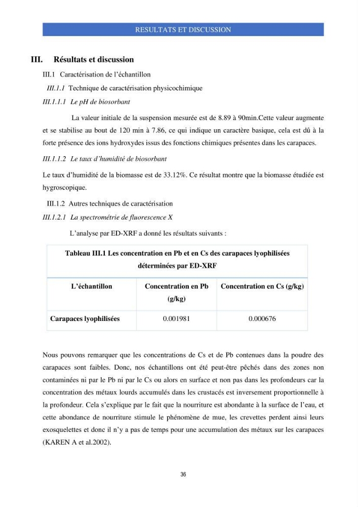 Elimination d’élément radioactif Cs* et d’élément trace métallique Pb en solution aqueuse par adsorption sur les carapaces de crevettes: