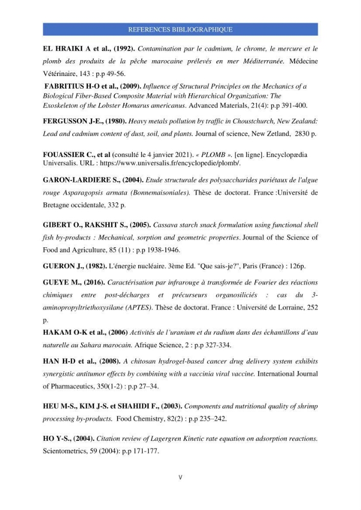 Elimination d’élément radioactif Cs* et d’élément trace métallique Pb en solution aqueuse par adsorption sur les carapaces de crevettes: