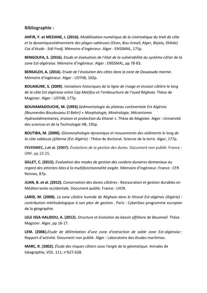 Etude des écosystèmes dunaires algérois