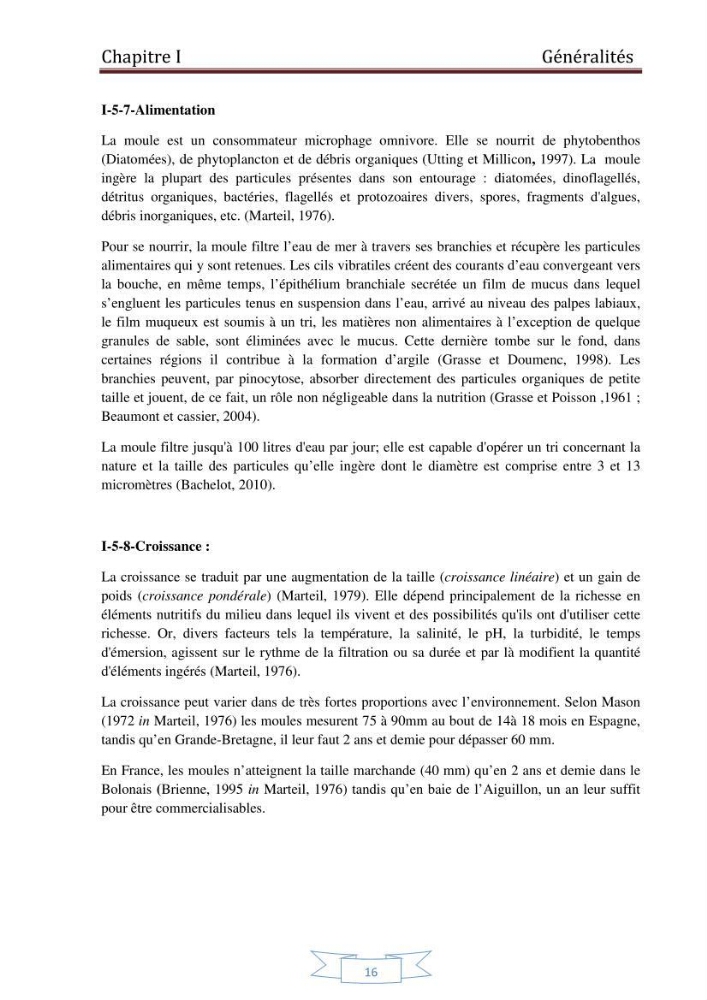 Essai de la reproduction artificielle de la moule mytilus galloprovincialis (lamark,1819)et l\'étude comparative de l\'induction de ponte par choc thermique et choc chimique: