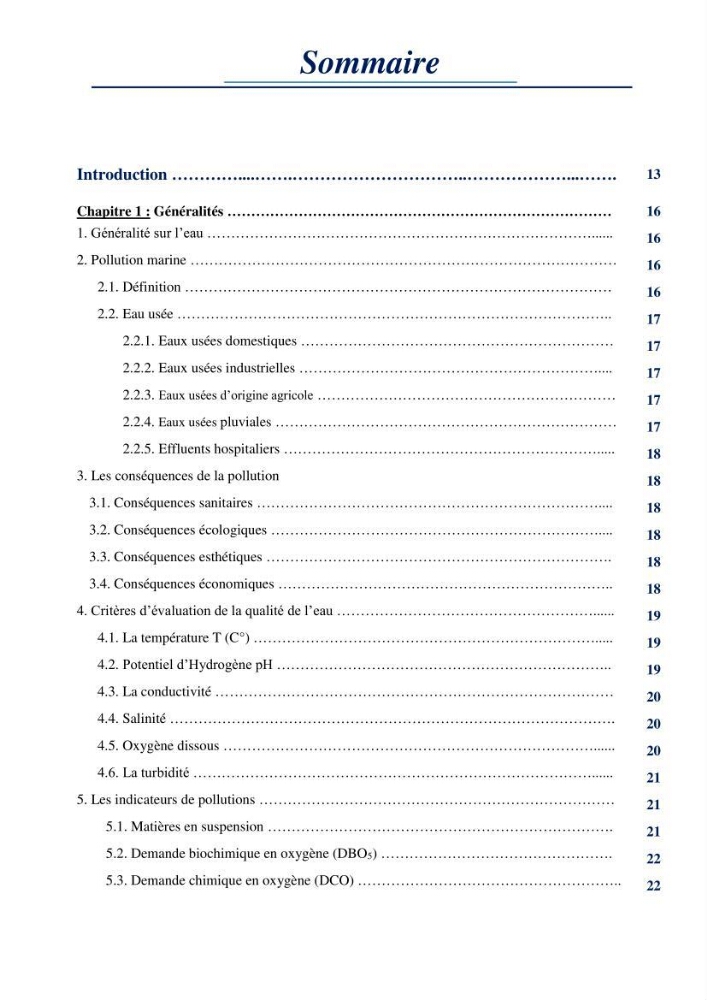 Evaluation des paramètres physico-chimiques et bactériologiques au niveau de la plage El Bahdja avec les apports de l\'Oued Béni-Messous