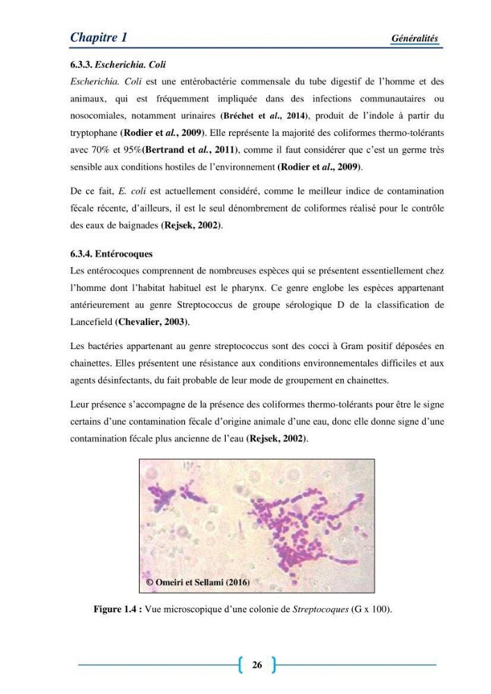 Evaluation des paramètres physico-chimiques et bactériologiques au niveau de la plage El Bahdja avec les apports de l\'Oued Béni-Messous