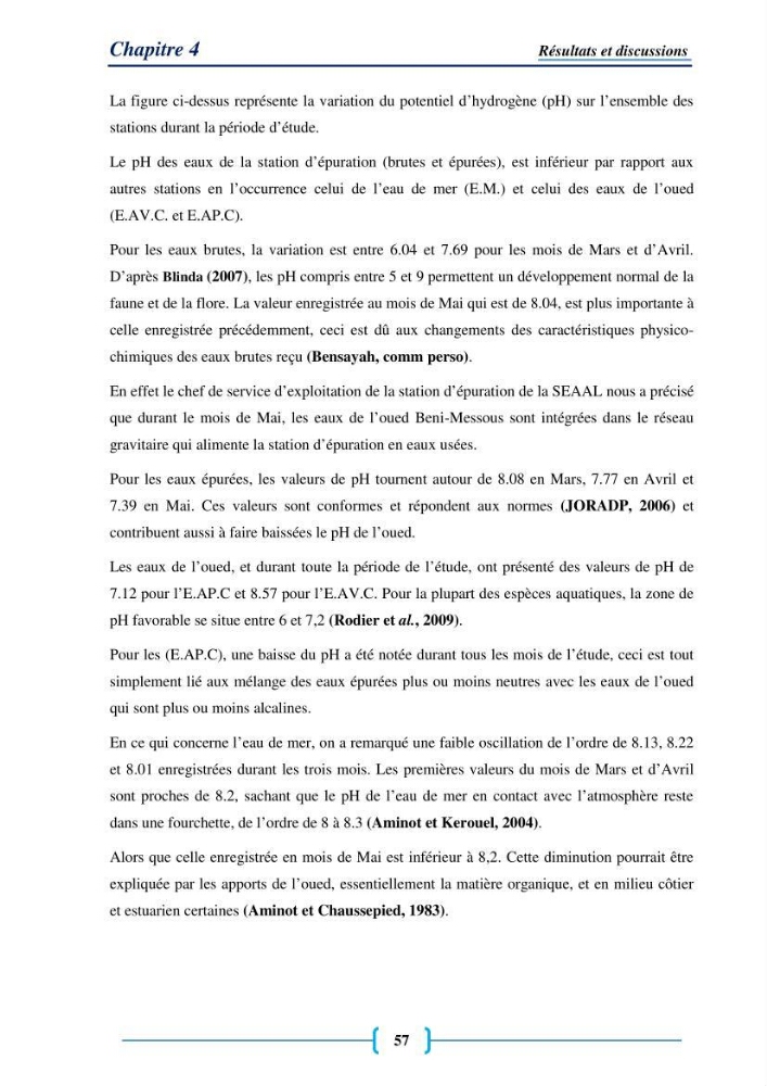 Evaluation des paramètres physico-chimiques et bactériologiques au niveau de la plage El Bahdja avec les apports de l\'Oued Béni-Messous
