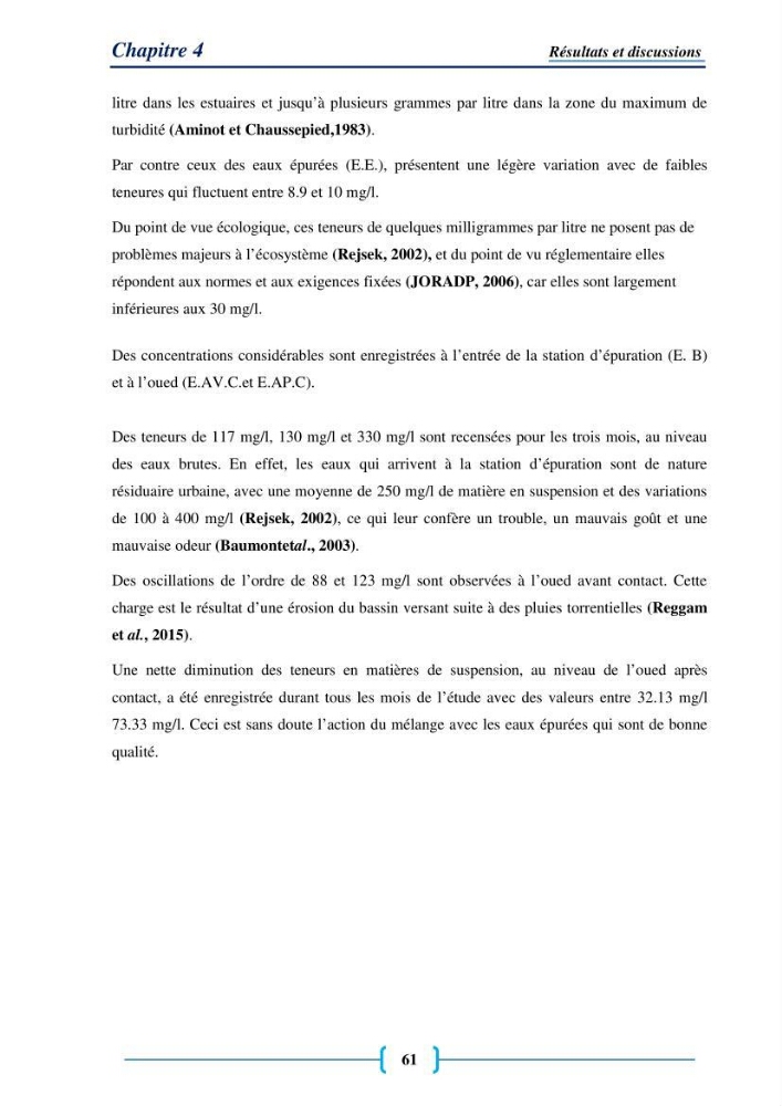 Evaluation des paramètres physico-chimiques et bactériologiques au niveau de la plage El Bahdja avec les apports de l\'Oued Béni-Messous