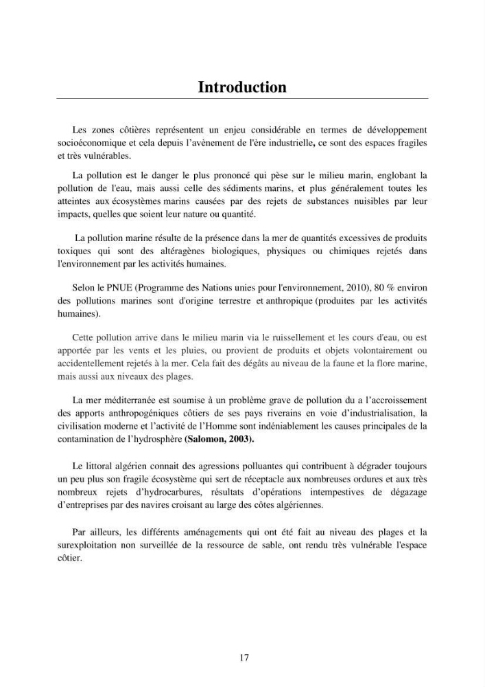 Suivi des pramètres de pollution des eau littorles de de la Baie de Bou-Ismail et impact des aménagemnts coties